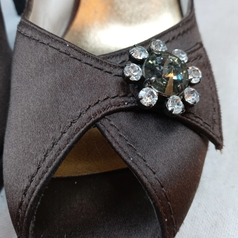 Stuart Weitzman brown satin slingback platform 9.5